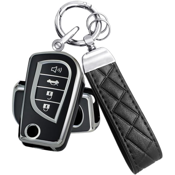Key Fob Cover Compatible with Toyota Camry SE/LE 2018-2024 Corolla LE 2020-2026 4 Button Keychain Case Holder Protector,Silver Black