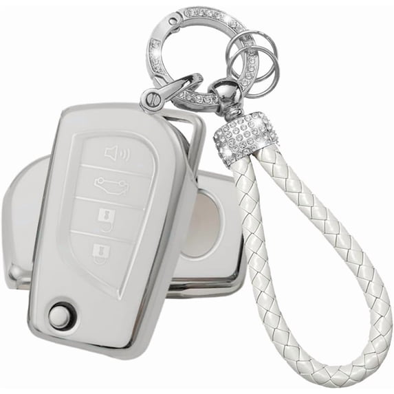 Key Fob Cover Compatible with Toyota Camry SE/LE 2018-2024 Corolla LE 2020-2026 4 Button Keychain Case Holder Protector,Silver White