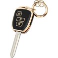 thumbnail image 1 of Key Fob Cover Compatible with Toyota Corolla Cross 4Runner Tundra Tacoma 2016-2024 3 Button Keychain Case Holder Protector,Gold Trim-Black, 1 of 6