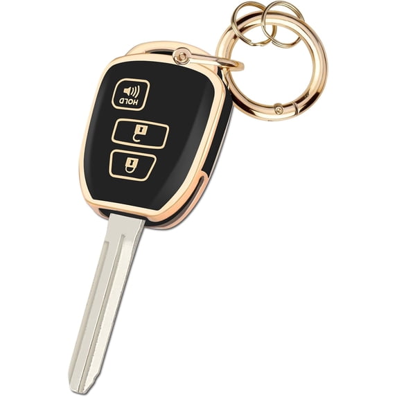 Key Fob Cover Compatible with Toyota Corolla Cross 4Runner Tundra Tacoma 2016-2024 3 Button Keychain Case Holder Protector,Gold Trim-Black