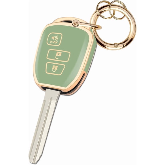 Key Fob Cover Compatible with Toyota Corolla Cross 4Runner Tundra Tacoma 2016-2024 3 Button Keychain Case Holder Protector,Gold Trim-Green