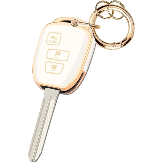 Key Fob Cover Compatible with Toyota Corolla Cross 4Runner Tundra Tacoma 2016-2024 3 Button Keychain Case Holder Protector,Gold Trim-White