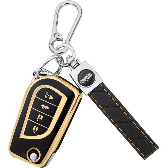 Key Fob Cover Compatible with Toyota Fortuner Camry RAV4 Highlander Corolla 4 Button Keychain Case Holder Protector,Black