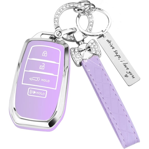 Key Fob Cover Compatible with Toyota Grand Highlander Camry Corolla Tundra RAV4 2019-2024 4 Button Keychain Case Holder Protector,A:purple