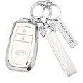 thumbnail image 1 of Key Fob Cover Compatible with Toyota Grand Highlander Camry Corolla Tundra RAV4 2019-2024 4 Button Keychain Case Holder Protector,B:white, 1 of 6