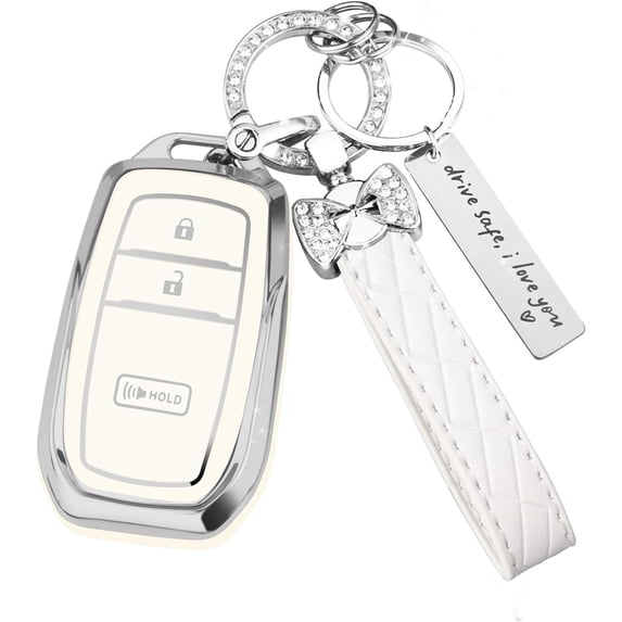 Key Fob Cover Compatible with Toyota Grand Highlander Camry Corolla Tundra RAV4 2019-2024 4 Button Keychain Case Holder Protector,B:white