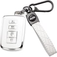 thumbnail image 1 of Key Fob Cover Compatible with Toyota Highlander Sequoia Avalon Camry Corolla RAV4 2012-2019 4 Button Keychain Case Holder Protector,White, 1 of 7
