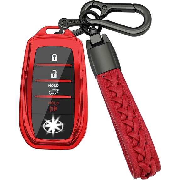 Key Fob Cover Compatible with Toyota Land Cruiser Venza RAV4 Prime Sienna Fortuner Mirai 2018-2022 4 Button Keychain Case Holder Protector,Red