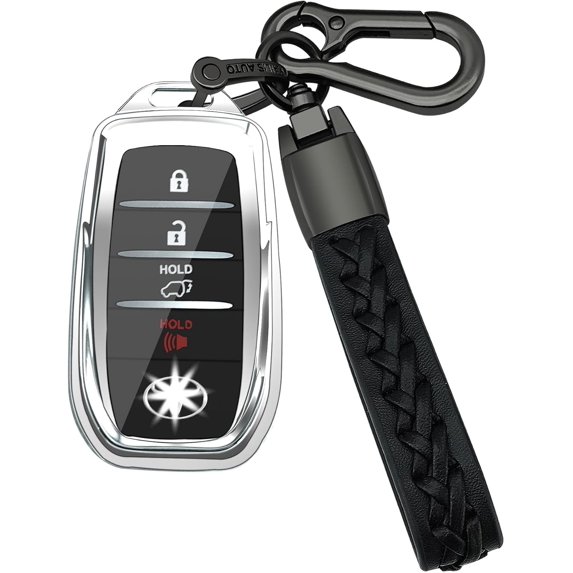 Key Fob Cover Compatible with Toyota Land Cruiser Venza RAV4 Prime Sienna Fortuner Mirai 2018-2022 4 Button Keychain Case Holder Protector,Silver