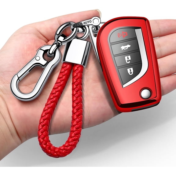 Key Fob Cover Compatible with Toyota RAV4 Camry Highlander Corolla 2019-2024 4 Button Keychain Case Holder Protector,Red