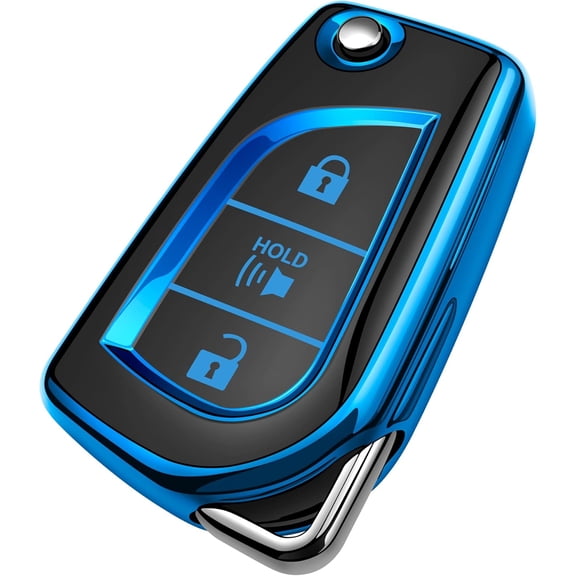 Key Fob Cover Compatible with Toyota RAV4 Camry Highlander Corolla Sequoia 2019-2024 4 Button Keychain Case Holder Protector,Blue,3 Buttons