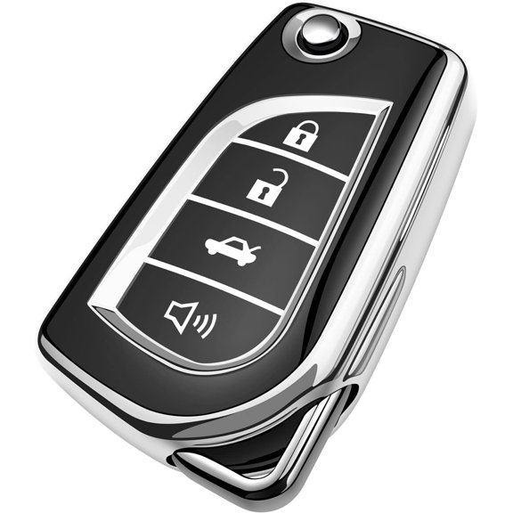 Key Fob Cover Compatible with Toyota RAV4 Camry Highlander Corolla Sequoia 2019-2024 4 Button Keychain Case Holder Protector,Silver,4 Buttons