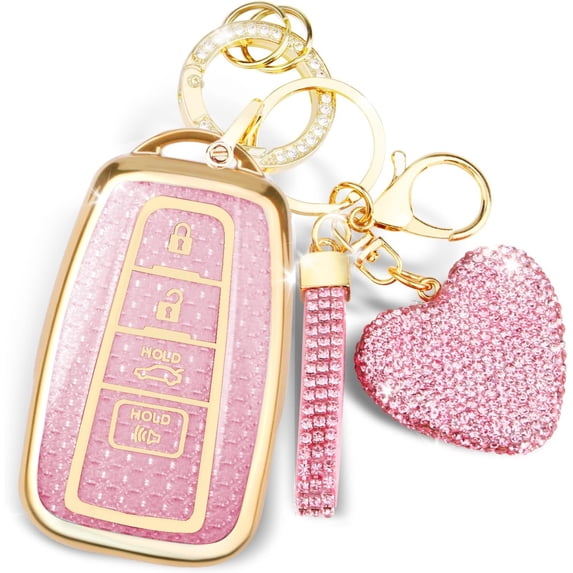 Key Fob Cover Compatible with Toyota RAV4 Corolla Prius Camry Highlander Avalon C-HR Keychain Case Holder Protector,Gold-pink
