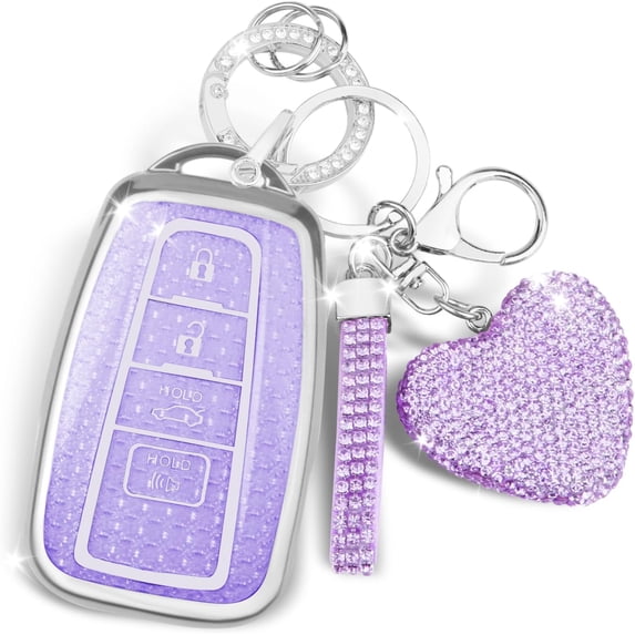 Key Fob Cover Compatible with Toyota RAV4 Corolla Prius Camry Highlander Avalon C-HR Keychain Case Holder Protector,Silver-purple