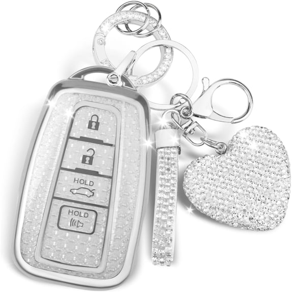 Key Fob Cover Compatible with Toyota RAV4 Corolla Prius Camry Highlander Avalon C-HR Keychain Case Holder Protector,Silver-white