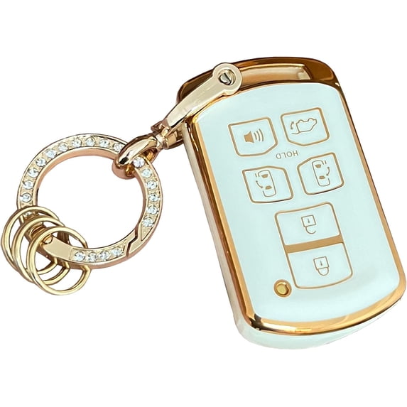 Key Fob Cover Compatible with Toyota Sienna 2011-2020 6 Button Keychain Case Holder Protector,White-gold