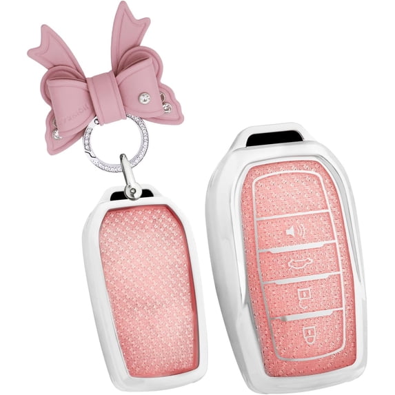 Key Fob Cover Compatible with Toyota Tacoma Camry XSE Corolla Cross RAV4 Prime Land Cruiser CHR Tundra 4 Button Keychain Case Holder Protector,B Pink