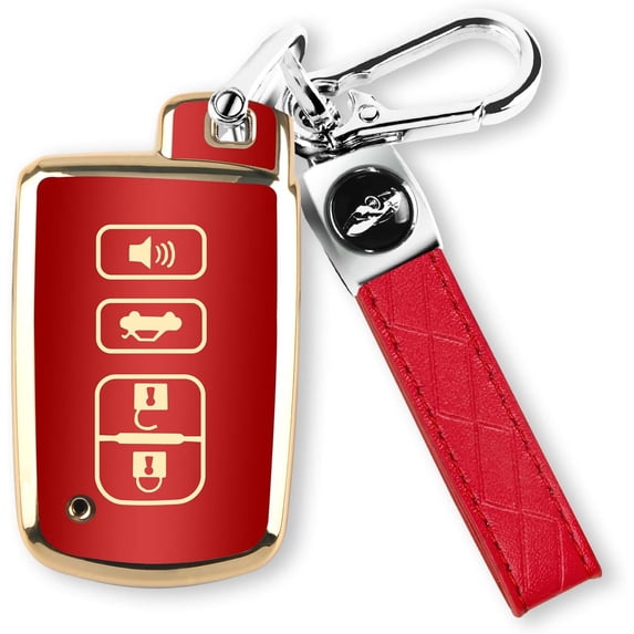 Key Fob Cover Compatible with Toyota Avalon Camry Corolla RAV4 Sequoia Highlander Tacoma Tundra 4Runner 4 Button Keychain Case Holder Protector,red
