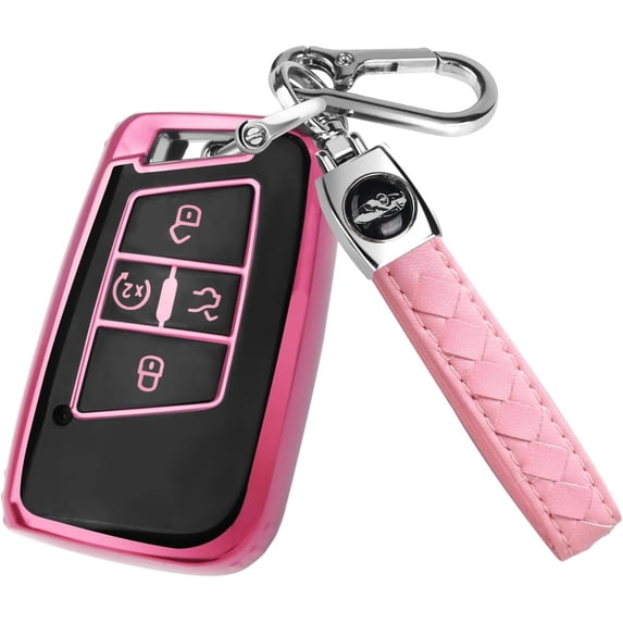 Key Fob Cover Compatible with Volkswagen Atlas Alltrack Jetta Passat Tiguan Keychain Case Holder Protector,Black-pink