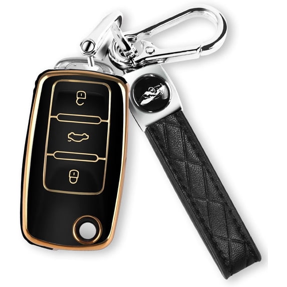 Key Fob Cover Compatible with Volkswagen Beetle GTI Jetta Passat Tiguan Keychain Case Holder Protector,Black