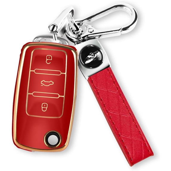 Key Fob Cover Compatible with Volkswagen Beetle GTI Jetta Passat Tiguan Keychain Case Holder Protector,Red