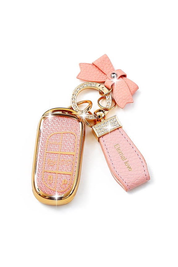 Key Fob Cover with Diamond Keychain, Car Key Shell for Women, Compatible with Jeep Grand Cherokee Renegade Dodge RAM Durango Challenger Chrysler Protector