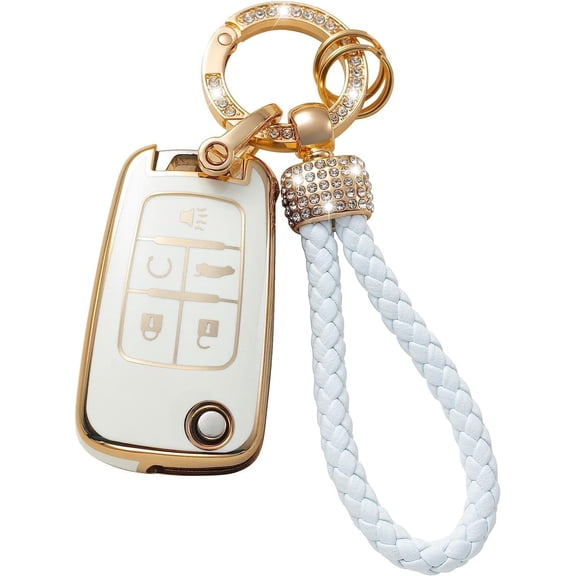 Key Fob Cover Fit for Chevy Cruze Epica Camaro Impala HU100 Blade Buick Encore Opel Mokka Keychain with Sparkly Rhinestones Key Holder Full Protection Remote Protector Key Case,D 5 Button