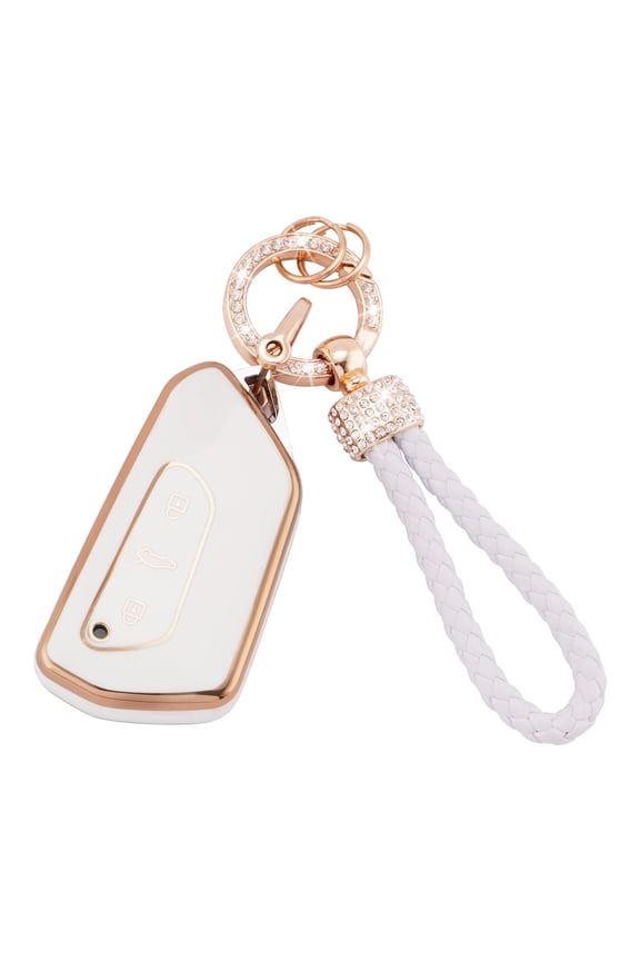 Key Fob Cover Fit for VW Volkswagen Golf 8 ID.3 ID.4 Seat Leon Tarraco Ateca Cupra Formentor Leon 3 Buttons Key Case Soft TPU Key Shells with Leather Keychain Lanyard Black Gold