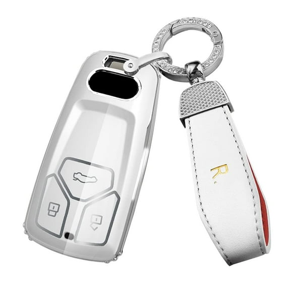 Key Fob Cover Fit for Audi A4 Q7 Q5 TT A3 A6 SQ5 R8 S5 Smart Remote Key Fob,TPU Key Case with Silver Edge