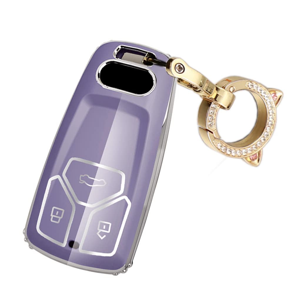 Key Fob Cover Fit for Audi A4 Q7 Q5 TT A3 A6 SQ5 R8 S5 Smart Remote Key Fob,TPU Key Case with Silver Edge