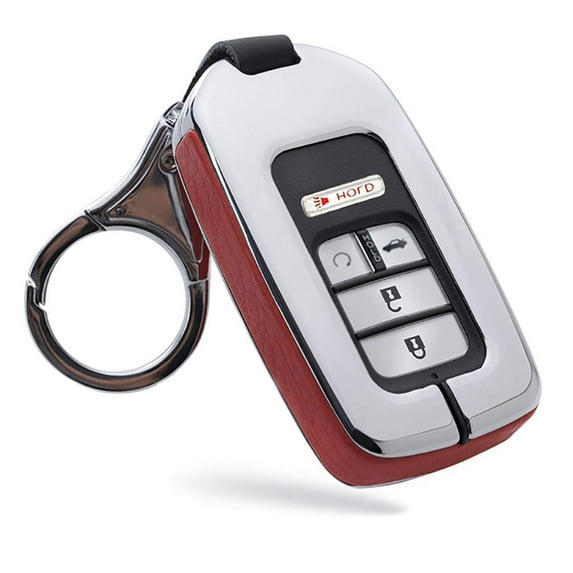 Key Fob Cover Fit for Honda Accord Civic CR-V CRV Remote Key Case Holder Shell Metal Leather Key Protection with Keychain