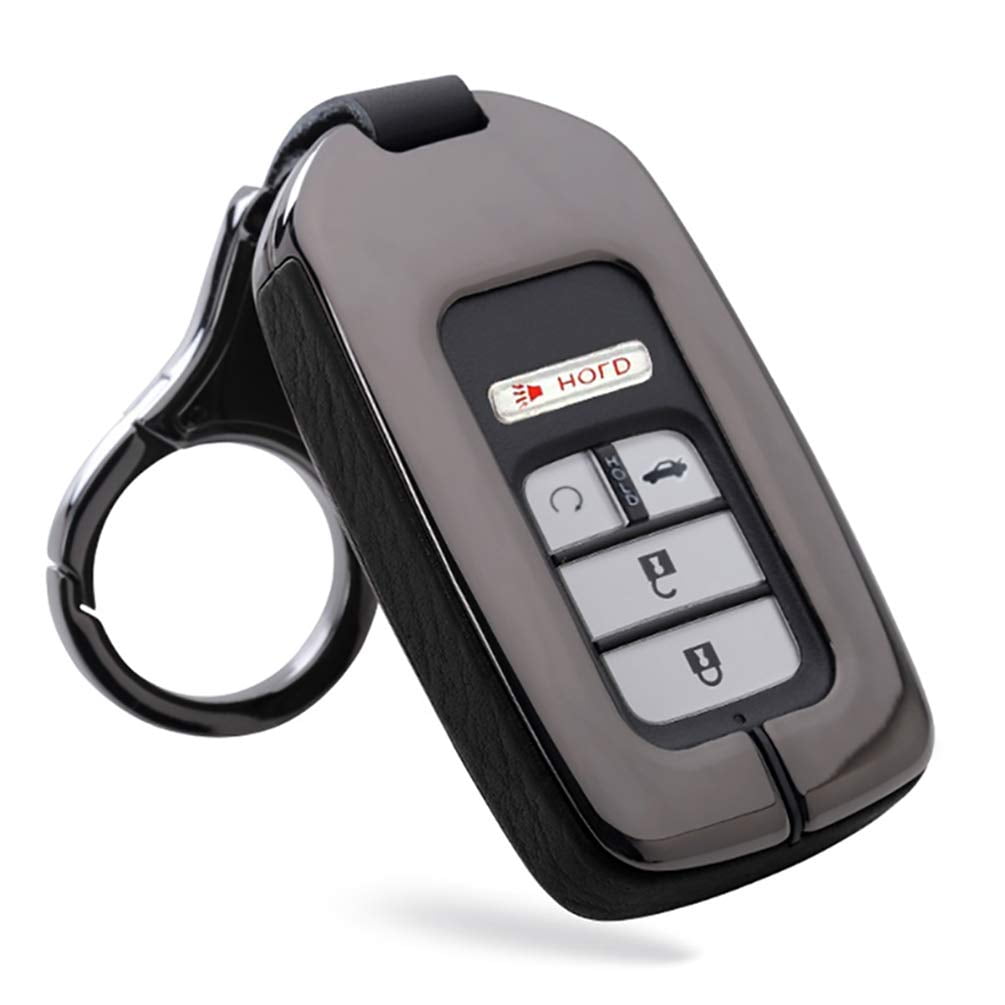 Key Fob Cover Fit for Honda Accord Civic CR-V CRV Remote Key Case Holder Shell Metal Leather Key Protection with Keychain