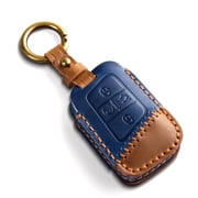 Key Fob Cover Leather Car Key Cover with Gift Box, 3/4 Buttons Key Fob Protector with Keychain Car Key Case for VW Tiguan Atlas Jetta Passat Golf Alltrack Arteon Routan Blue-Brown