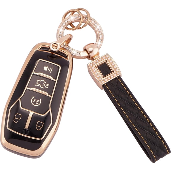 Key Fob Cover with Leather Keychain, 4/5 Buttons Soft TPU Shells, Compatible with Ford F150, Explorer, Mustang, Edge, Lincoln MKZ, MKX, MKC,D,2 3 Buttons