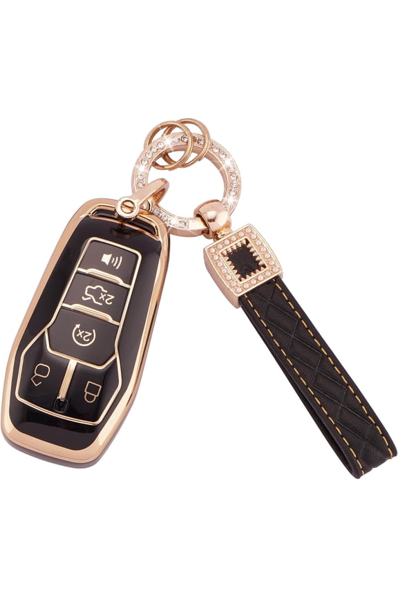 Key Fob Cover with Leather Keychain, 4/5 Buttons Soft TPU Shells, Compatible with Ford F150, Explorer, Mustang, Edge, Lincoln MKZ, MKX, MKC,D,2 3 Buttons