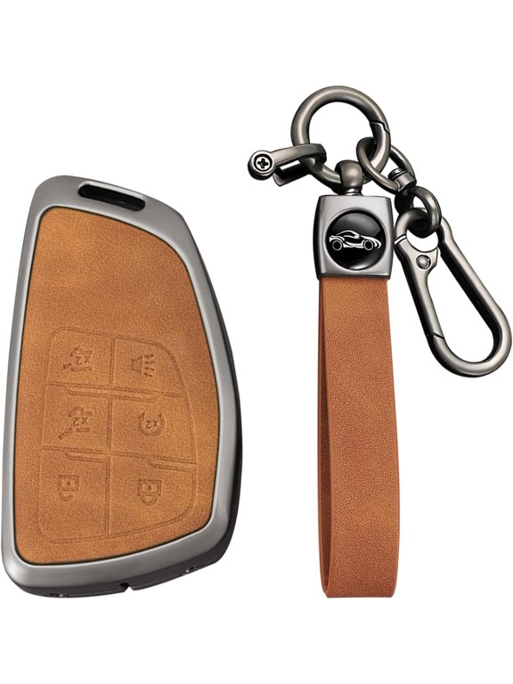 Key Fob Cover for Chevrolet Silverado 2500HD 1500 Traverse 2021-2026 Leather Zinc Alloy with Keychain,1