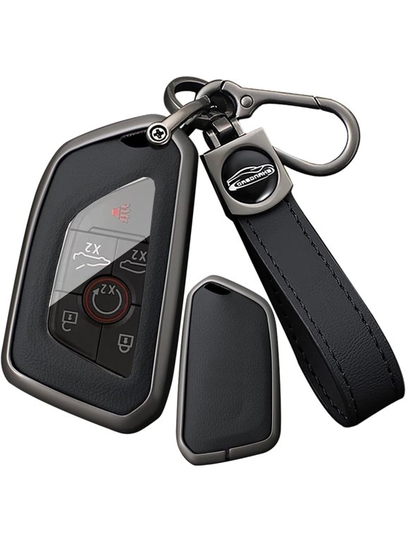 Key Fob Cover for Chevy Corvette C8 2025‑2026 Leather Smart Key Protector with Keychain,A-Black