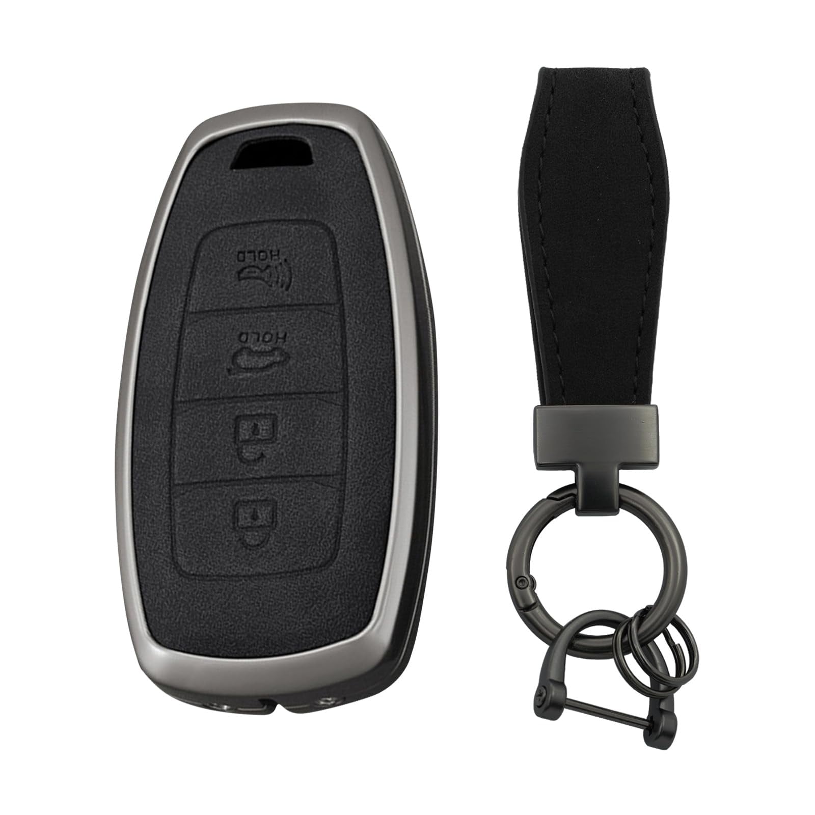 Key Fob Cover with keychain, Zinc Alloy Car Key Fob Case Compatible with Hyundai i30 ix25 Ix35 Elantra Encino Kona Solaris Azera Grandeur Ig TM Accent Santa Fe Palisade 4 Button Key Protector Holder