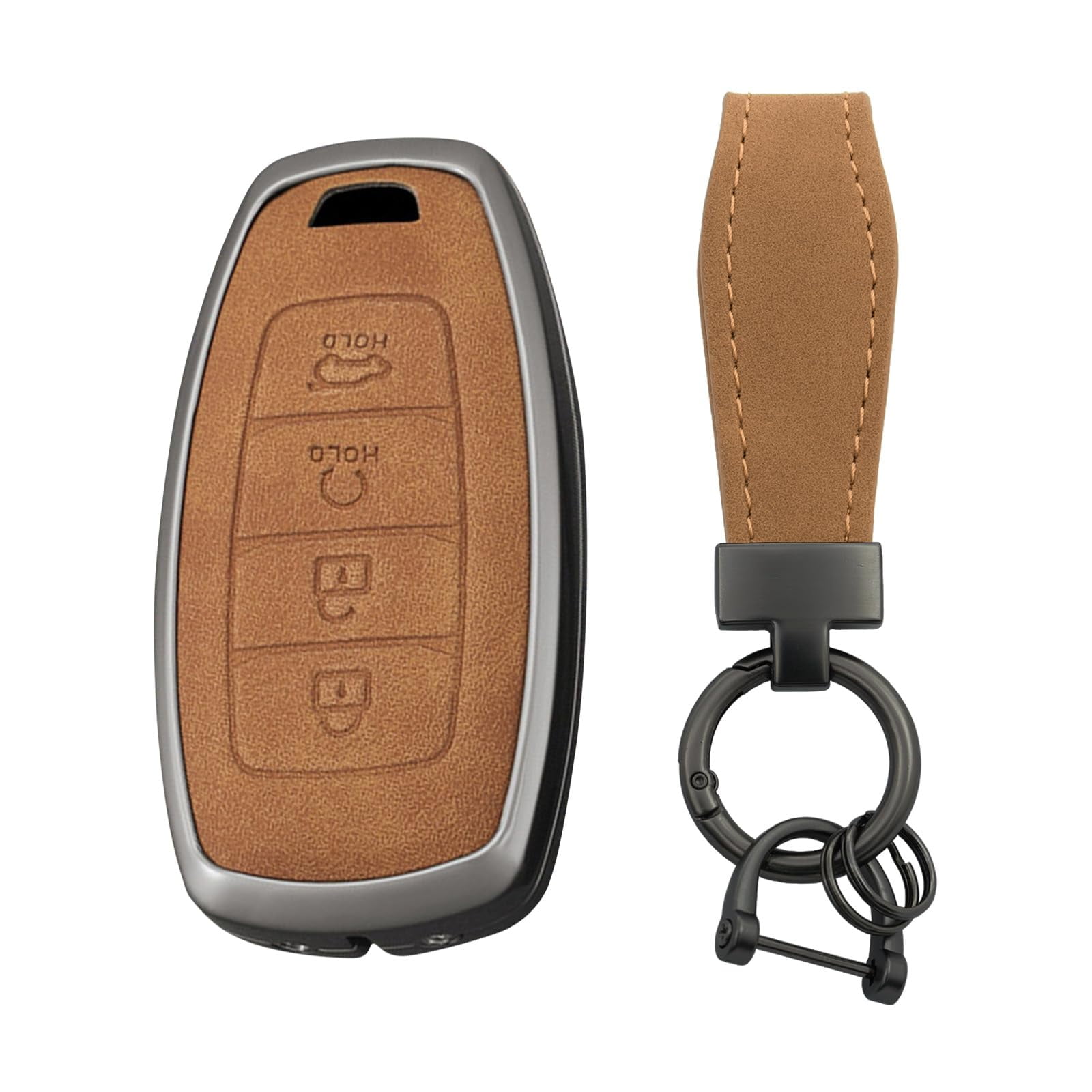 Key Fob Cover with keychain, Zinc Alloy Car Key Fob Case Compatible with Hyundai i30 ix25 Ix35 Elantra Encino Kona Solaris Azera Grandeur Ig TM Accent Santa Fe Palisade 4 Button Key Protector Holder