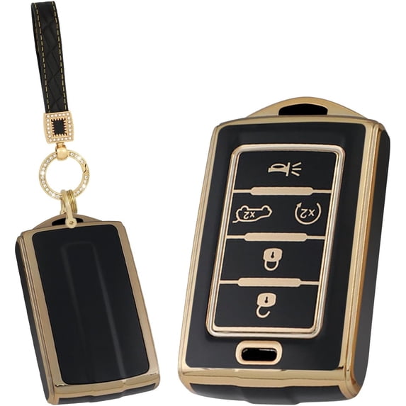 Key Fob Cover with Keychain TPU Car Key Case for Jeep Grand Cherokee Wagoneer L 2021-2023 Green Accessory,5 Button-Black