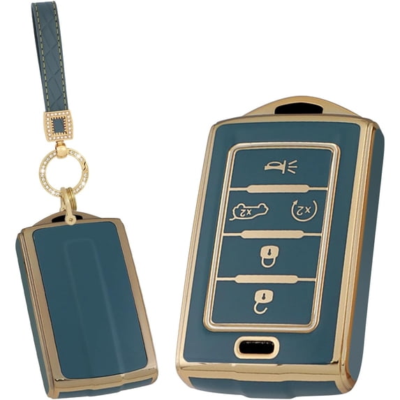 Key Fob Cover with Keychain TPU Car Key Case for Jeep Grand Cherokee Wagoneer L 2021-2023 Green Accessory,5 Button-Grey