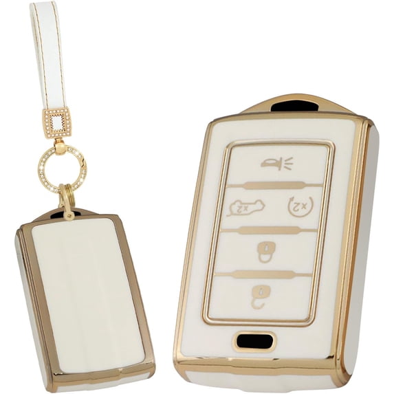 Key Fob Cover with Keychain TPU Car Key Case for Jeep Grand Cherokee Wagoneer L 2021-2023 Green Accessory,5 Button-White