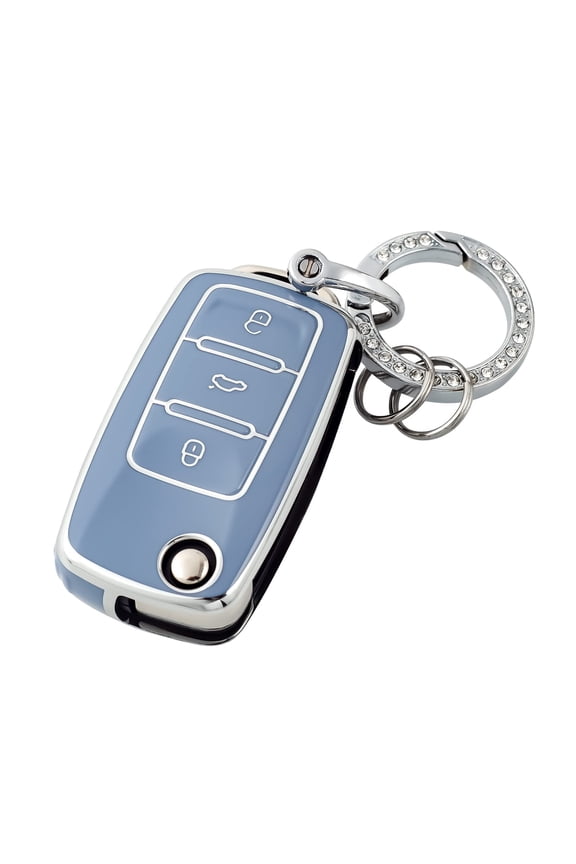 Key Fob Cover with Keychain for VW - Durable TPU, Full Protector,Blue Sliver