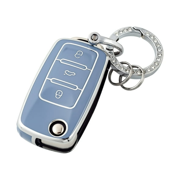 OFFCURVE Key Fob Cover with Keychain for VW - Durable TPU, Full Protector,Blue Sliver