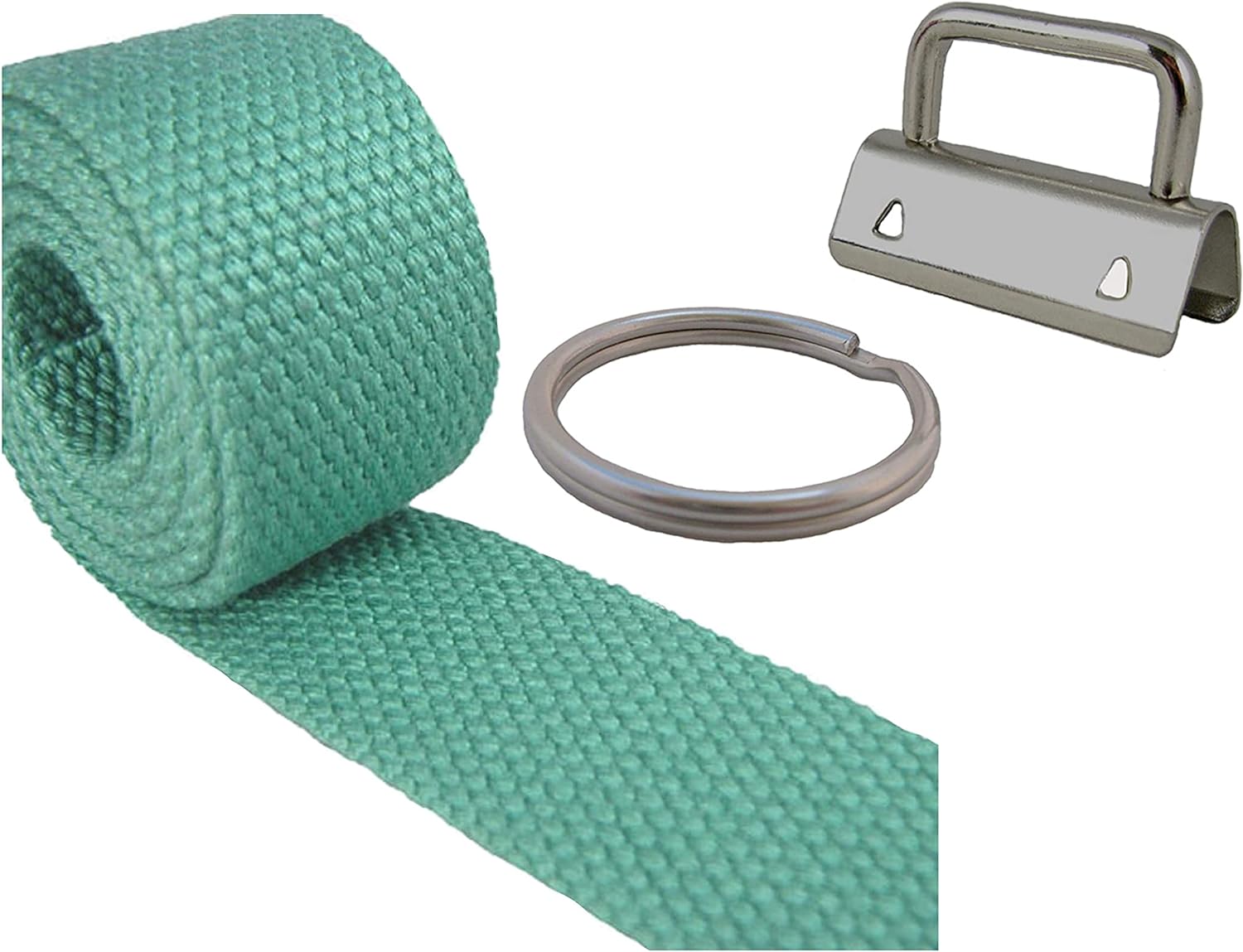 Key Fob Hardware And Cotton bing Combo Aqua (10 Yards/25 Key Fobs