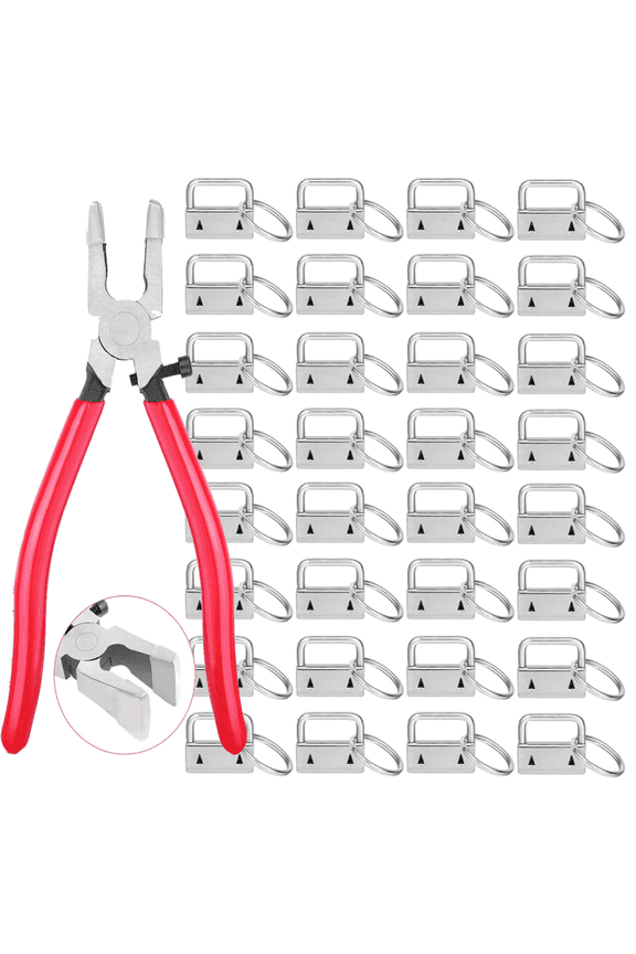 Key Fob Hardware Set, 50PCS Lanyard Key Fob Hardware 1 Inch with Key Fob Pliers Tool for Keychain and Wristlet Clamp Hardware Supplies