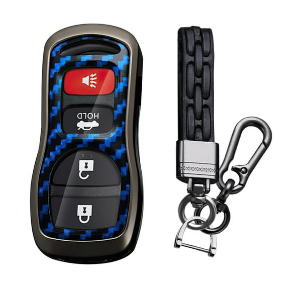Key Fob Holder Keychain Fit for Nissan 350Z Altima Smart Remote Key Metal Key Case Carbon Pattern 3/4 Buttons Case Holder Protector Metal Keychain