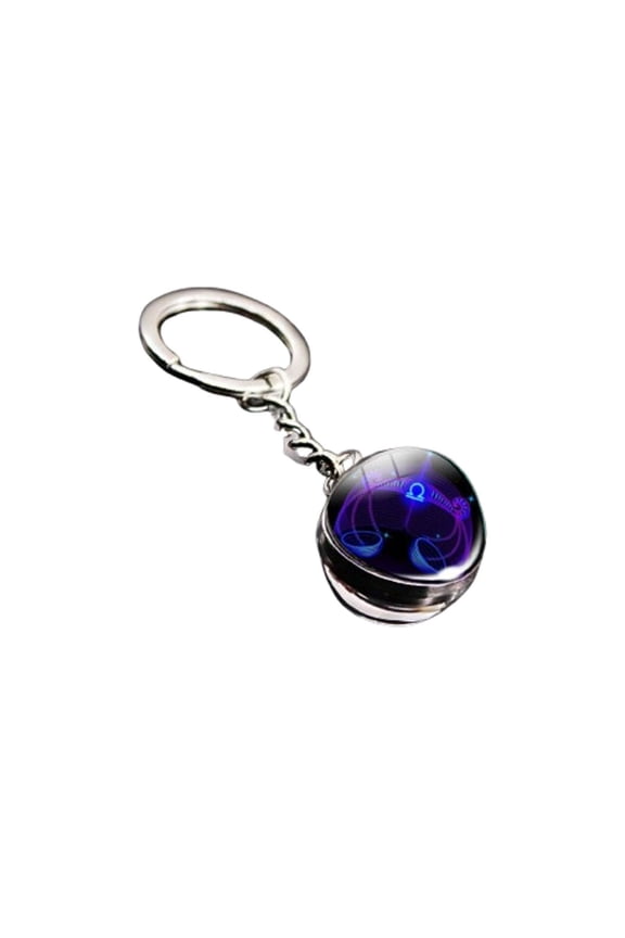 Key Fob Keychain, Libra Star Sign, 1 in Double Glass, Polished Silver Hardware, Constellation Motif, Vehicle Key Accessory, 1 Pc