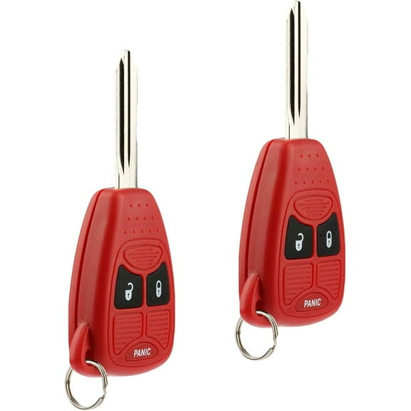Key Fob Keyless Entry Remote fits Chrysler Aspen Pt Cruiser / Caliber Dakota Durango Magnum Nitro Ram / Jeep Compass Patriot Wrangler / Mitsubishi Raider (Red), Set of 2