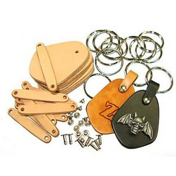 Key Fob Kit 10 Pack - Vegetable Tanned Tooling Leather with Key Ring and Rivet